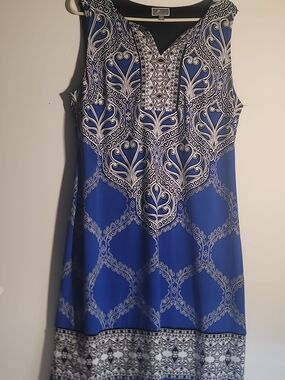 JM Collection Navy and White Printed Dress